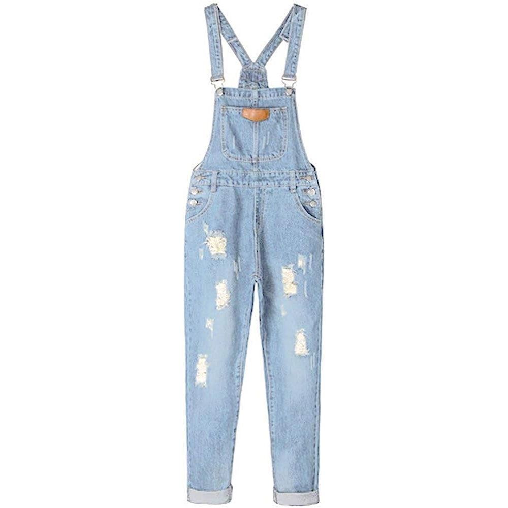 Women's Adjustable Strap size XL Ripped Denim Overalls distressed